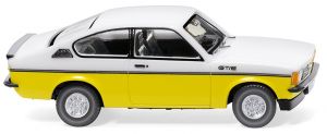 Voiture coupé de couleur Jaune et banche - Opel Kadett C GT/E