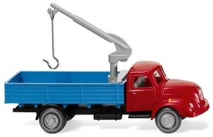 Camion benne avec grue - MAGIRUS S 3500 de couleur rouge et bleu