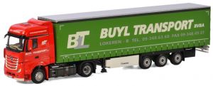 WSI01-1866 - Camion 4x2 MERCEDES Actros Giga Space MP4 SLT avec semi bâchée Krone 3 essieux aux couleurs BUYL TRANSPORT