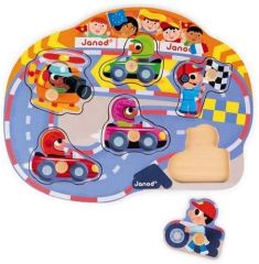 JAN07100 - Jeu en bois puzzle 6 pièces – Happy racing