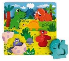 JAN07104 - Jeu en bois Dinosaures – Puzzle 6 pièces