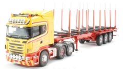 CORCC13766 - Camion SCANIA R 6X4 rouge/jaune avec porte engin rouge 3 essieux