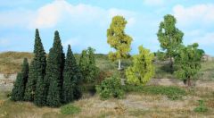 HEK1964 - Décor pour diorama - 16 Arbres sapins et buissons de 5 à 11cm