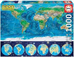 EDU16760 - Puzzle fluorescent la carte du monde – 1000 Pièces