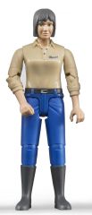 BRU60406 - Personnage articulé femme brune avec chemise beige et jean bleu jouet BRUDER