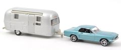 NOREV270582 - Voiture avec caravane de 1968 couleur bleu Jet-Car – FORD Mustang