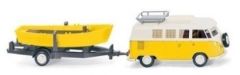 WIK079741 - VOLKSWAGEN T1 Camping Car avec Remorque et Bateau " Jaune " Ech:1/87