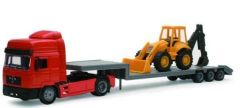 NEW15393 - Camion MAN de couleur orange avec tractopelle et porte engins