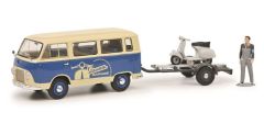 SCH3200 - Voiture de couleur beige - FORD FK1000 + remorque Vespa & figurine