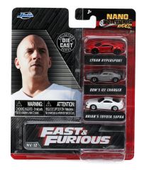 JAD32482 - Véhicules du film fast and Furious - Nano - HYPERSPOT Lykan rouge - ICE  Charger Dom's grise - TOYOTA Supra Brian's blanche