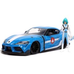 JAD33676 - TOYOTA Supra 2020 met blauwe Max STERLING ROBOTECH figuur