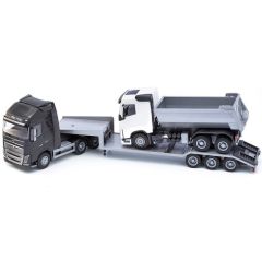 EMEK33713 - Camion noir avec porte-engin 3 essieux et camion benne 6x4 – VOLVO FH16 6x4