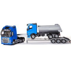 EMEK33714 - Camion bleu avec porte-engin 3 essieux et camion benne 6x4 – VOLVO FH16 6x4