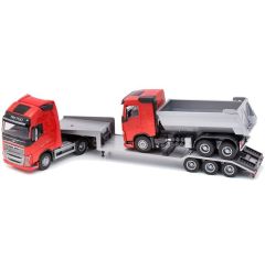 EMEK33715 - Camion rouge avec porte-engin 3 essieux et camion benne 6x4 – VOLVO FH16 6x4