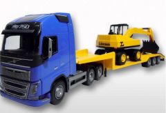 EMEK33754 - Camion bleu avec porte-engin 3 essieux et pelleteuse LANNEN – VOLVO FH16 6x4