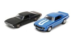 JAD34251 - Voitures de couleur bleu et noir - Fast and Furious - CHEVROLET Camaro / DODGE Charger Wide Body