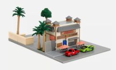 JAD34914 - Diorama Scène avec 2 véhicules - Fast & Furious - Le Café des Torreto