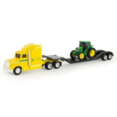 ERT37382JAUNE - Tracteur JOHN DEERE avec camion de couleur jaune porte engins