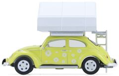 GREEN38080-A - Voiture sous blister de la série THE GREAT OUTDOORS - VW Beetle Classic jaune avec tente de toit