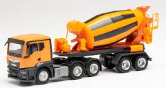 Camion avec remorque bétonnière de couleur orange - MAN TGS TN 6x4