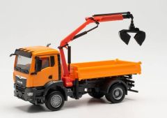 HER314671 - Camion porteur avec grue de chargement de couleur orange - MAN TGS NN 4x2