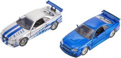 JAD31980 - Pack de 2 voitures couleur bleue et grise du film Fast & Furious – NISSAN GTR R34
