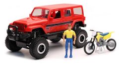 NEW37446R - Voiture 4x4 de couleur rouge avec moto cross et personnage – JEEP Sahara