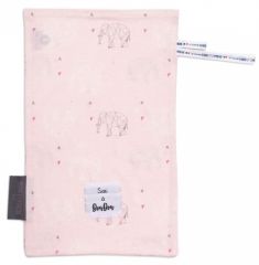Sac à doudou couleur rose motifs éléphants de la gamme MON DOUDOU PLUS FORT QUE TOUT