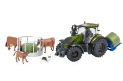 Playset tracteur VALTRA vert olive métallisé avec mangeoire et chargeur de balles