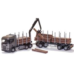 EMEK70603 - Camion  gris avec dolly et remorque 2 essieux transport de bois – SCANIA R450 6x4