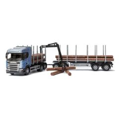 EMEK70604 - Camion bleu avec dolly et remorque 2 essieux transport de bois – SCANIA R450 6x4