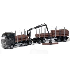 EMEK71303 - Camion  noir avec grue de chargement et remorque transport de bois – VOLVO FH16 750 XL 6x4