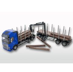 EMEK71304 - Camion bleu avec grue de chargement et remorque transport de bois – VOLVO FH16 750 XL 6x4