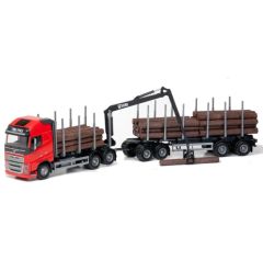EMEK71305 - Camion rouge avec grue de chargement et remorque transport de bois – VOLVO FH16 750 XL 6x4