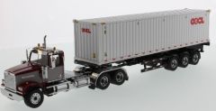 DCM71064 - Camion cabine bordeaux avec porte container et container WESTERN STAR 4900 SF