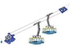JC89395 - Remontée mécanaique électrique de couleur bleu et jaune - AHORNBAHN - avec 2 télécabines