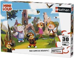 NAT86367 - Puzzle de 30 Pièces avec poster – Mini Loup joue
