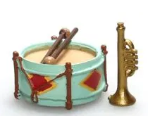AKI0264 - Accessoire miniature pour maison de poupée tambour et trompette