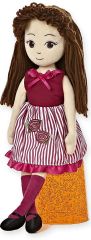 AUR33104 - Peluche poupée Brune avec robe Bordeau Chloé - Mesurant : 35 cm