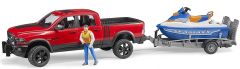 BRU2503 - Voiture 4x4 pick-up RAM 2500 avec jet ski et la remorque figurine articulée fournie Jouet BRUDER