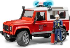 BRU2596 - Voiture 4x4 LAND ROVER DEFENDER Pompier sons et lumières avec pompier jouet BRUDER