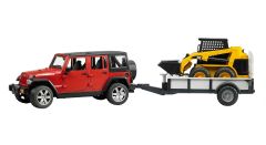 BRU2925 - Voiture 4x4 JEEP WRANGLER Rubicon avec remorque 1 essieu et mini chargeur à godet CATERPILLAR jouet BRUDER