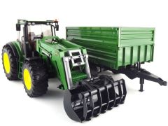 BRU3055 - Tracteur JOHN DEERE 7930 équipé du chargeur à godet griffes et d'une remorque 2 essieux basculante jouet BRUDER