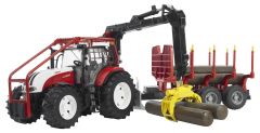 BRU3093 - Tracteur STEYR CVT 6230 avec équipement forestier et sa remorque de débardage jouet BRUDER