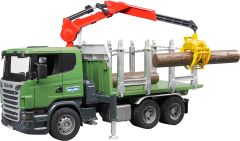 Camion 6x4 SCANIA R de type grumier plateau basculant équipé de la grue rondins fournis jouet BRUDER