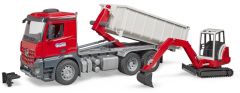 Camion container Mercedes Benz Arocs avec Mini-pelle SCHAEFF HR 16