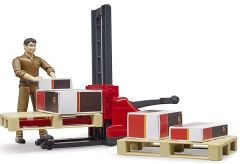 BRU62210 - Personnage articulé UPS et transpalette palettes et colis inclus