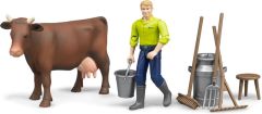 BRU62605 - Ensemble agricole pour la traite avec une vache et un fermier jouet BRUDER