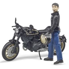 BRU63050 - Moto de marque - DUCATI Scrambler avec figurine de couleur Noire et Dorée