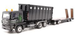 CON75156/0-98004 - Camion porteur 6x2 benne déposable MAN TGS Euro 5 avec remorque porte engins 4 essieux aux couleurs WORMANN